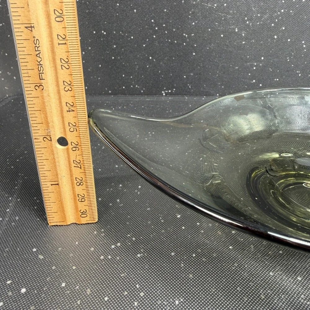 Viking Mid Century Modern Smokey Olive Green Hand Blown Glass Centerpiece Bowl
